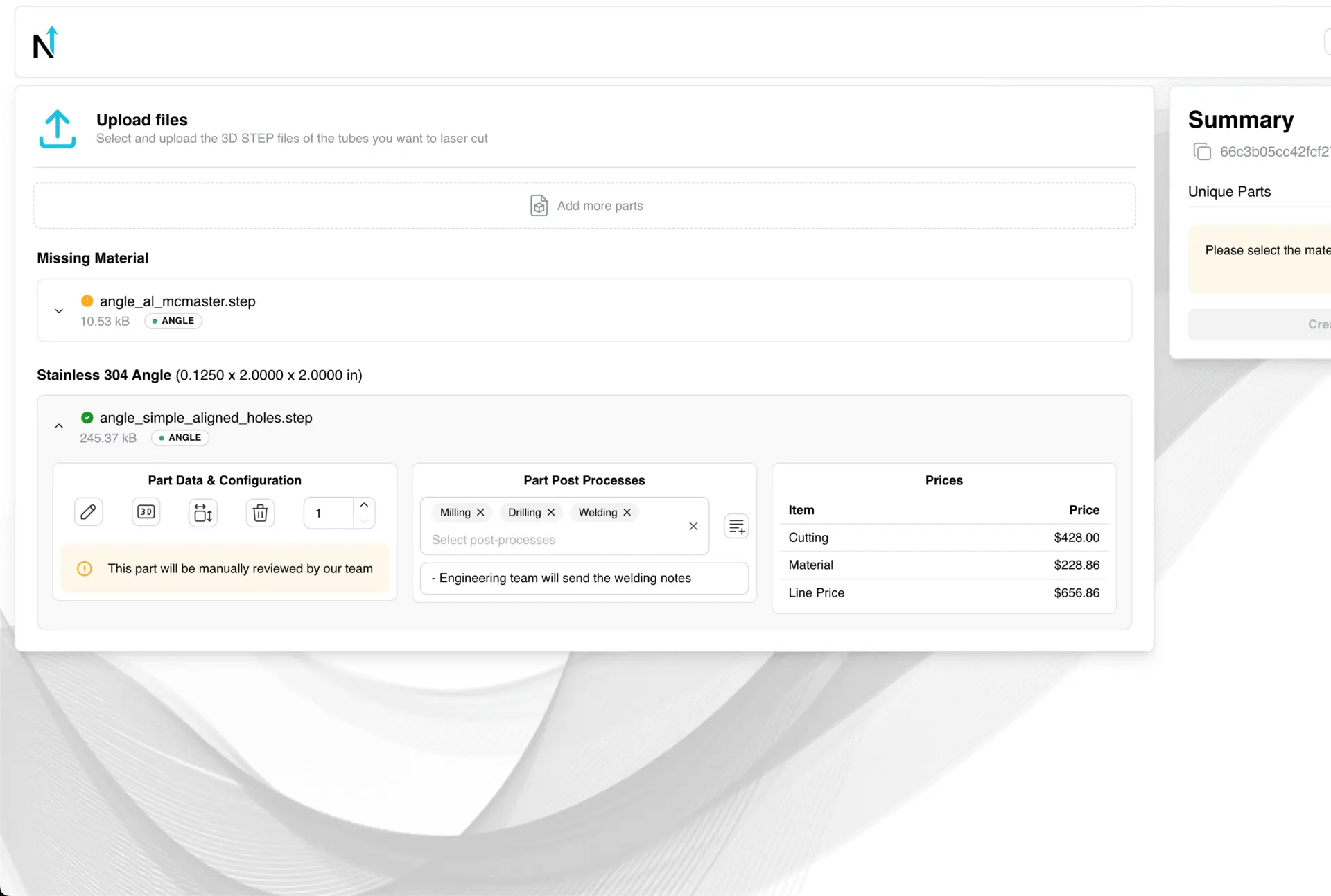 Instant CAD analysis: upload a STEP file and get a quote